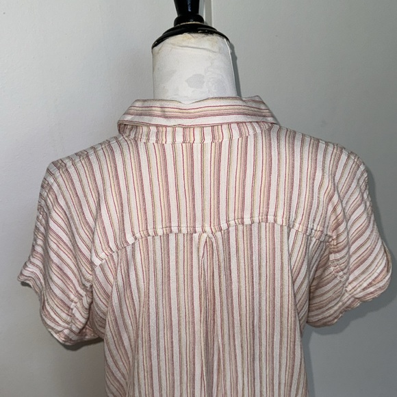 Style & co Large Short Sleeve Thin Striped 3/4 Button Down Collared Top - Picture 6 of 8